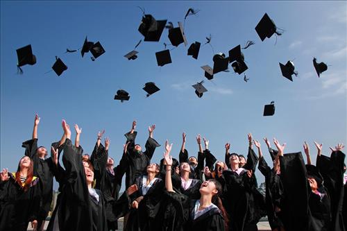 graduates toss caps in the air 